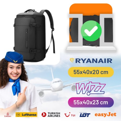 Plecak wodoodporny Bange 28L na laptopy do 17.3" - pojemny i wygodny, miejski i podróżny do pracy i samolotu, z wodoodporną kies