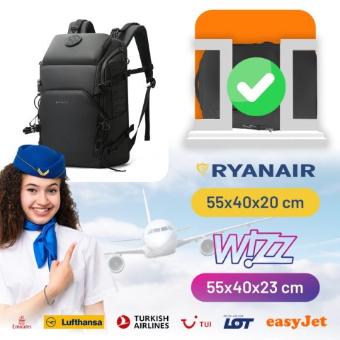 Plecak wodoodporny Bange rozszerzany 36-56L na laptopy do 15.6" - pojemny i wygodny, odporny i oddychający, miejski i turystyczn