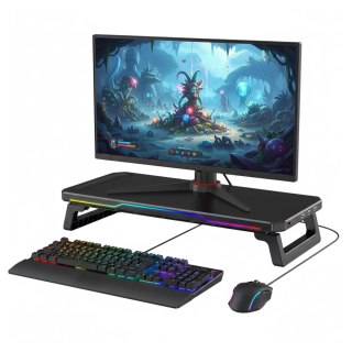 Podstawka pod monitor z lampką listwą świetlną RGB z wejściami HUB USB (3× USB-A, 1× USB-C) - biurkowa do Home Office, Gaming, p
