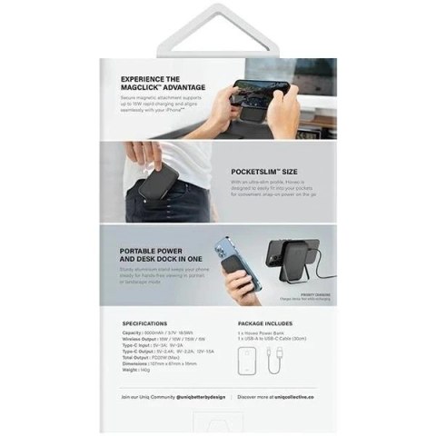 Powerbank UNIQ Hoveo Magnetyczny 5000mAh 20W PD USB-C Fioletowy