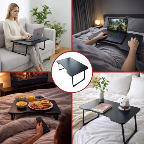 Stolik składany gamingowy 60×40 cm - biurko na laptopa z powierzchnią Carbon, lekki i przenośny, stabilna konstrukcja do domu i 