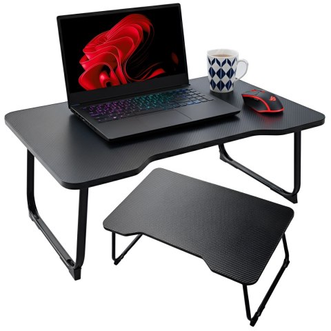Stolik składany gamingowy 60×40 cm - biurko na laptopa z powierzchnią Carbon, lekki i przenośny, stabilna konstrukcja do domu i 