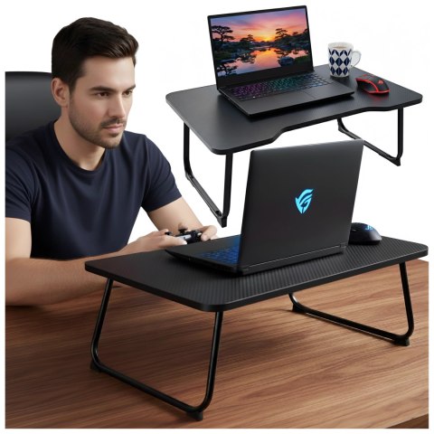 Stolik składany gamingowy 60×40 cm - biurko na laptopa z powierzchnią Carbon, lekki i przenośny, stabilna konstrukcja do domu i 