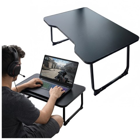 Stolik składany gamingowy 60×40 cm - biurko na laptopa z powierzchnią Carbon, lekki i przenośny, stabilna konstrukcja do domu i 