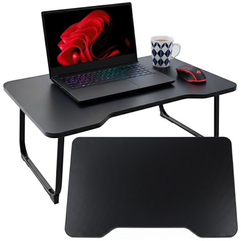 Stolik składany gamingowy 60×40 cm - biurko na laptopa z powierzchnią Carbon, lekki i przenośny, stabilna konstrukcja do domu i 