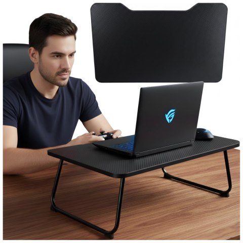 Stolik składany gamingowy 60×40 cm - biurko na laptopa z powierzchnią Carbon, lekki i przenośny, stabilna konstrukcja do domu i 