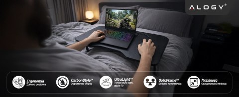 Stolik składany gamingowy 60×40 cm - biurko na laptopa z powierzchnią Carbon, lekki i przenośny, stabilna konstrukcja do domu i 