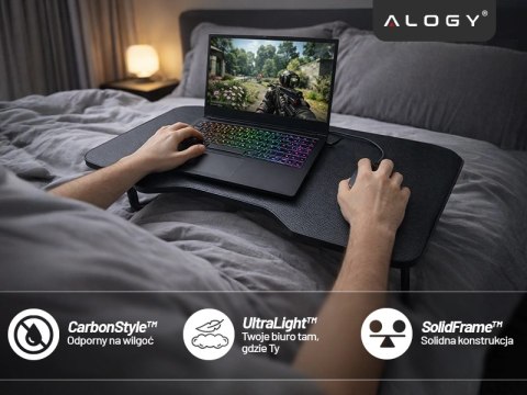 Stolik składany gamingowy 60×40 cm - biurko na laptopa z powierzchnią Carbon, lekki i przenośny, stabilna konstrukcja do domu i 