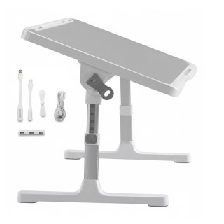 Stolik składany regulowany 60×35 cm - biurko na laptopa z szufladą i portem USB, składane nogi, stabilna konstrukcja do pracy i 