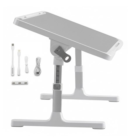 Stolik składany regulowany 60×35 cm - biurko na laptopa z szufladą i portem USB, składane nogi, stabilna konstrukcja do pracy i 