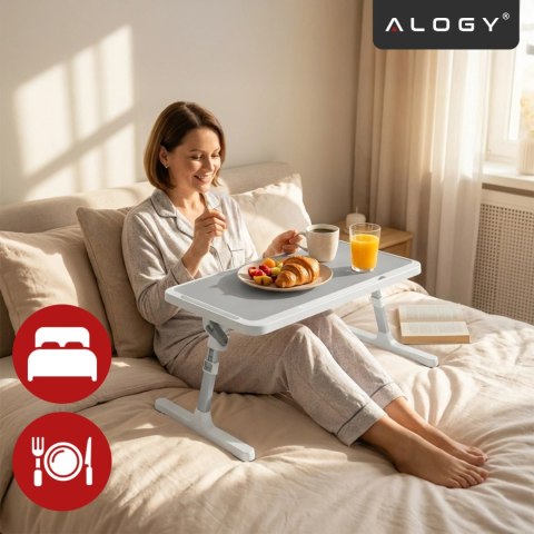 Stolik składany regulowany 60×35 cm - biurko na laptopa z szufladą i portem USB, składane nogi, stabilna konstrukcja do pracy i 