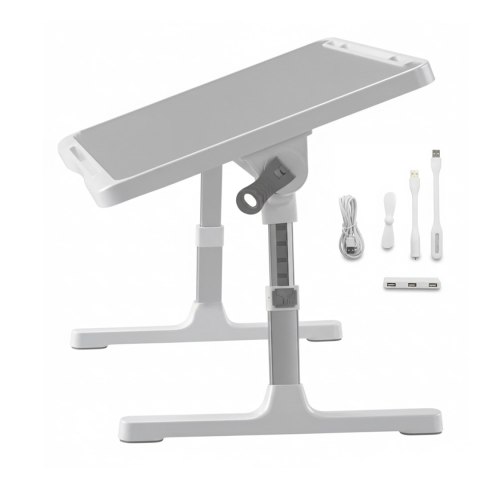 Stolik składany regulowany 60×35 cm - biurko na laptopa z szufladą i portem USB, składane nogi, stabilna konstrukcja do pracy i 