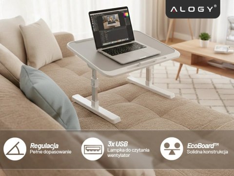 Stolik składany regulowany 60×35 cm - biurko na laptopa z szufladą i portem USB, składane nogi, stabilna konstrukcja do pracy i 