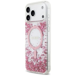 Etui Guess MagSafe do iPhone 17 Pro Max Resin Bottom Glitter Pink