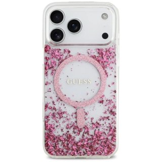 Etui Guess MagSafe do iPhone 17 Pro Max Resin Bottom Glitter Pink