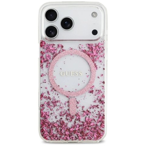 Etui Guess MagSafe do iPhone 17 Pro Max Resin Bottom Glitter Pink