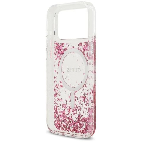 Etui Guess MagSafe do iPhone 17 Pro Max Resin Bottom Glitter Pink