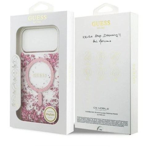 Etui Guess MagSafe do iPhone 17 Pro Max Resin Bottom Glitter Pink