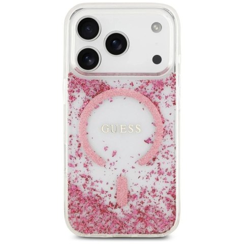 Etui Guess MagSafe do iPhone 17 Pro Resin Bottom Glitter Pink