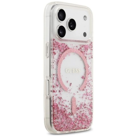Etui Guess MagSafe do iPhone 17 Pro Resin Bottom Glitter Pink