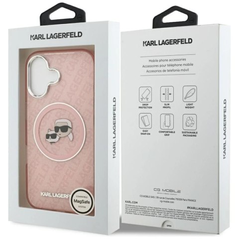 Etui Ochronne do iPhone 17 Karl Lagerfeld IML Glitter K&C Heads MagSafe Różowy