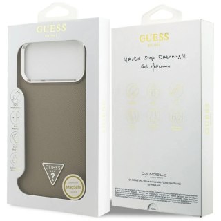 Etui Guess Grained Triangle Logo MagSafe do iPhone 17 Pro Max Brązowy