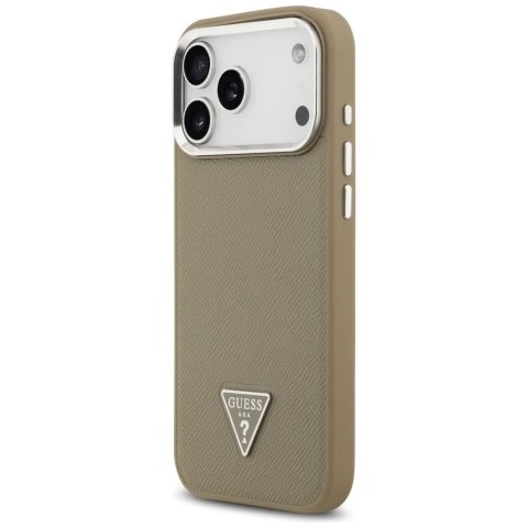 Etui Guess Grained Triangle Logo MagSafe do iPhone 17 Pro Max Brązowy