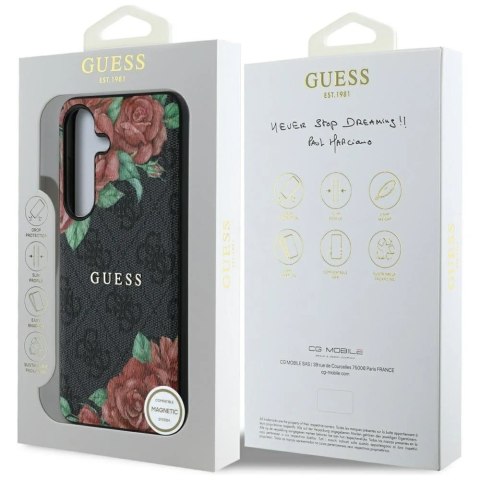 Etui Guess 4G Flowers Print MagSafe do Samsung Galaxy S25 Czarny
