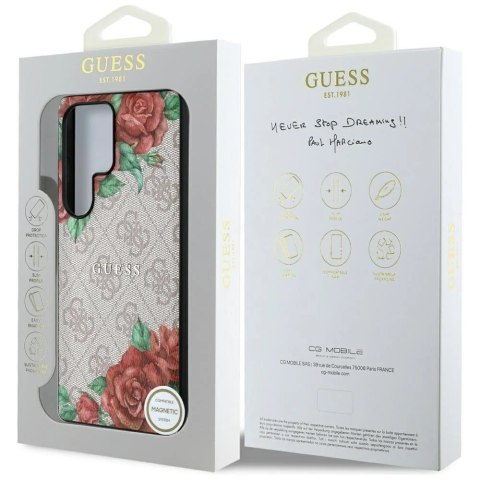 Etui Guess 4G Flowers Print MagSafe do Samsung Galaxy S25 Ultra Różowy