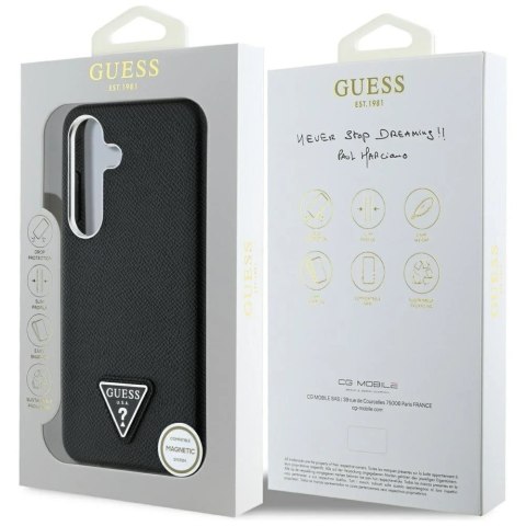 Etui Guess Grained Triangle Logo MagSafe do Samsung Galaxy S25 Czarny
