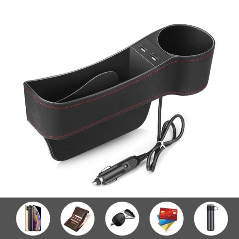 Organizer Uchwyt samochodowy na kubek telefon 2x USB do auta między fotele Czarny