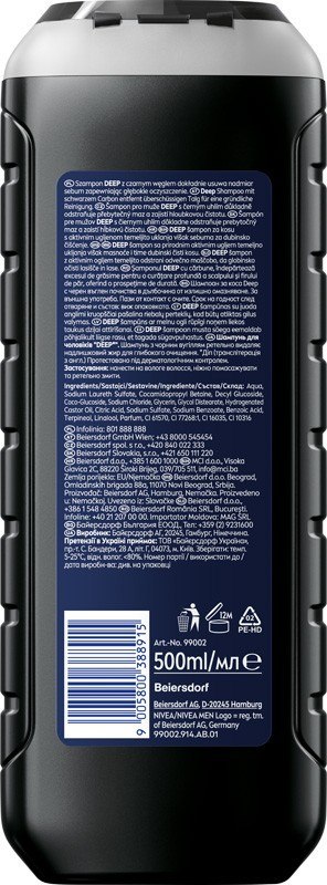 NIVEA MEN Deep Rewitalizujący szampon do włosów z czarnym węglem 500 ml