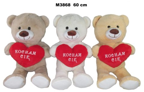 Pluszak 60 cm Miś z sercem Kocham 3 kolory Walentynki SUN-DAY M3868-24