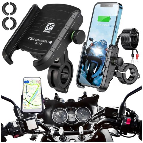 Uchwyt motocyklowy na telefon Kewig KWG-M8 z ładowarką QC 3.0