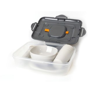 PLATINET CAMPING TABLEWARE PICNIC SET IN BOX 27 PCS 4 X PLATE + BOWL + CUP + CUTLERY ZESTAW PIKNIKOWY W PUDEŁKU 27 ELEMENTÓW 4 