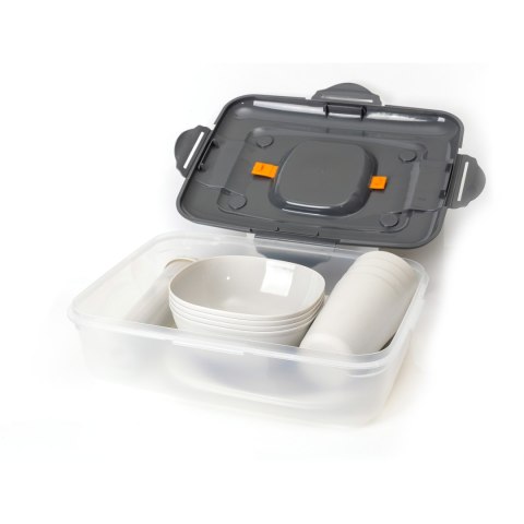 PLATINET CAMPING TABLEWARE PICNIC SET IN BOX 27 PCS 4 X PLATE + BOWL + CUP + CUTLERY ZESTAW PIKNIKOWY W PUDEŁKU 27 ELEMENTÓW 4 