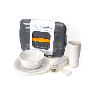 PLATINET CAMPING TABLEWARE PICNIC SET IN BOX 27 PCS 4 X PLATE + BOWL + CUP + CUTLERY ZESTAW PIKNIKOWY W PUDEŁKU 27 ELEMENTÓW 4 