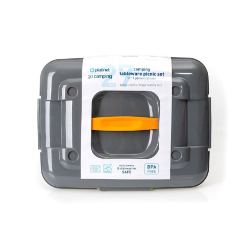 PLATINET CAMPING TABLEWARE PICNIC SET IN BOX 27 PCS 4 X PLATE + BOWL + CUP + CUTLERY ZESTAW PIKNIKOWY W PUDEŁKU 27 ELEMENTÓW 4 