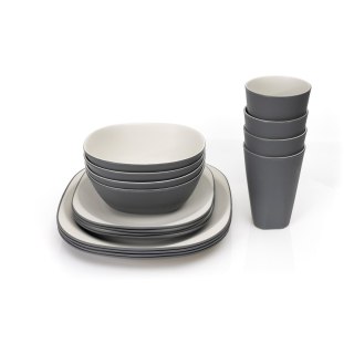 PLATINET CAMPING TABLEWARE SET 16 PCS ZESTAW NACZYŃ 16 ELEMENTÓW DLA 4 OSÓB TALERZ OBIADOWY/MISKA/TALERZYK DESEROWY/KUBEK GREY