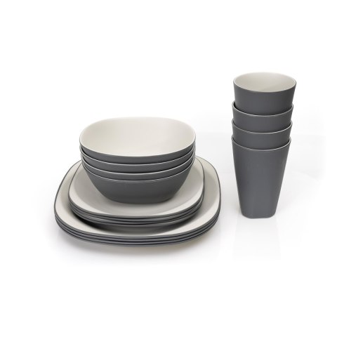 PLATINET CAMPING TABLEWARE SET 16 PCS ZESTAW NACZYŃ 16 ELEMENTÓW DLA 4 OSÓB TALERZ OBIADOWY/MISKA/TALERZYK DESEROWY/KUBEK GREY