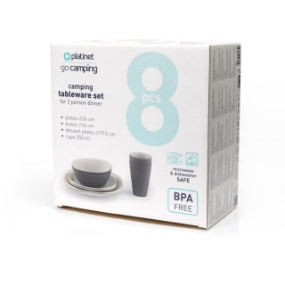 PLATINET CAMPING TABLEWARE SET 8 PCS 2 PERSON DINNER PLATE/BOWL/DESSERT PLATE/CUP ZESTAW OBIADOWY 8 ELEMENTÓW DLA 2 OSÓB TALER