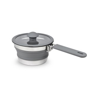 PLATINET SILICONE FOLDABLE CAMPING COOCKING SAUCEPAN POT WITH LONG HANDLE RONDELEK SILIKONOWY SKŁADANY DŁUGI UCHWYT 1 L GREY