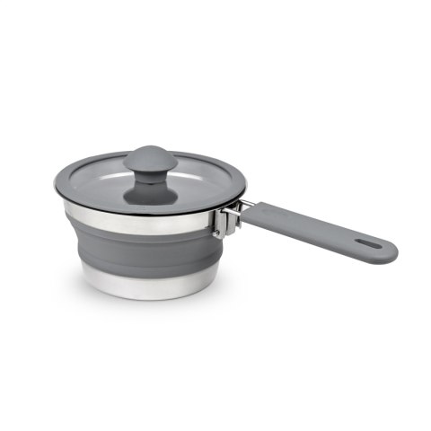 PLATINET SILICONE FOLDABLE CAMPING COOCKING SAUCEPAN POT WITH LONG HANDLE RONDELEK SILIKONOWY SKŁADANY DŁUGI UCHWYT 1 L GREY