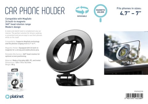 PLATINET UNIVERSAL CAR HOLDER UCHWYT SAMOCHODOWY 3M METAL MAGNET [46238]