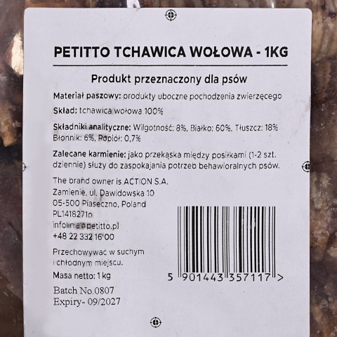 PETITTO Tchawica Wołowa - przysmak dla psa - 1kg