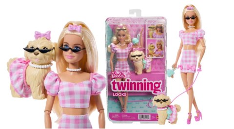 Barbie Jednakowa stylizacja Lalka i piesek Kokardki JFP36 wb3