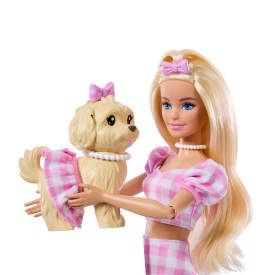 Barbie Jednakowa stylizacja Lalka i piesek Kokardki JFP36 wb3
