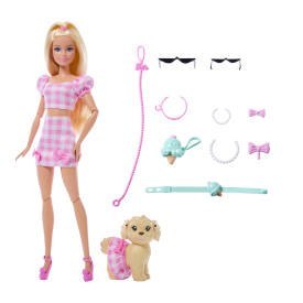 Barbie Jednakowa stylizacja Lalka i piesek Kokardki JFP36 wb3