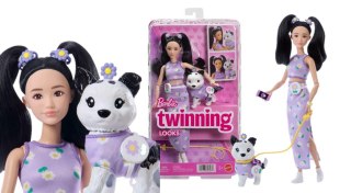 Barbie Jednakowa stylizacja Lalka i piesek Kwiatki JFP39