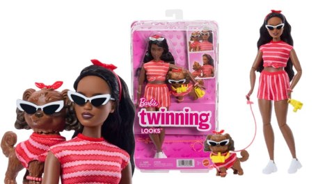 Barbie Jednakowa stylizacja Lalka i piesek Paski JFP37 W3
